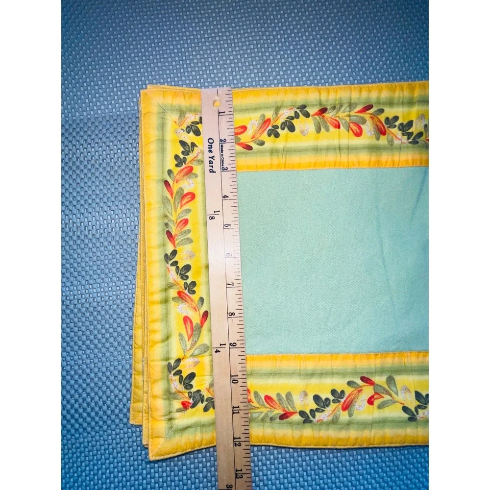 Quilted Cotton Placemats Sage Green Yellow Vine Border Reversible 13x18 Set of 5